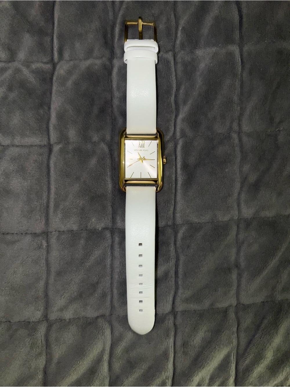 Michael Kors White Leather Strap Gold-Tone Rectangle Watch